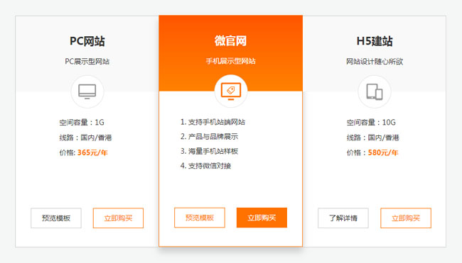 jQuery企業建站產品布局