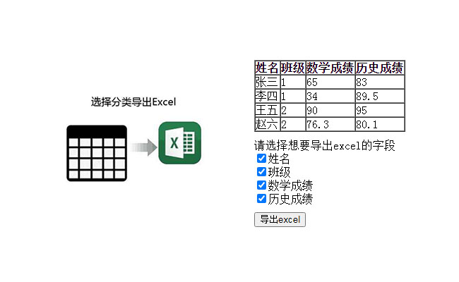 jQuery選擇分類導出Excel實例