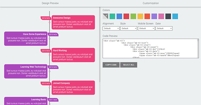 CSS3帶編輯器可定制的時間軸
