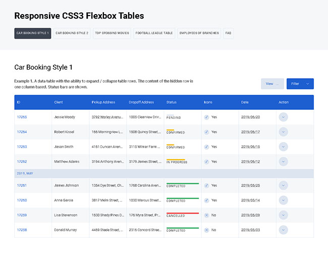 CSS3響應式多功能表格樣式特效